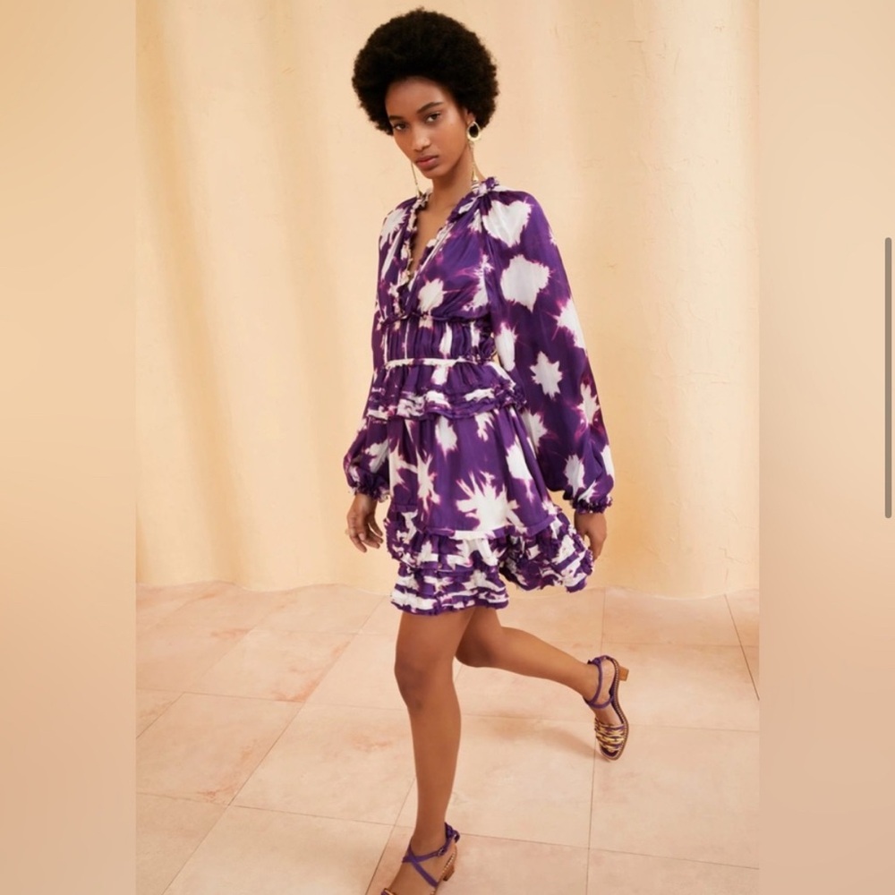 Ulla Johnson Purple and White Long Sleeve Sundress - Cassis Blur